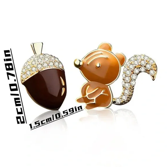 Gold and Brown Squirrel and Acorn Earrings - Picture 4 of 4